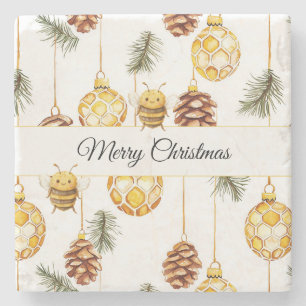 Sweet Honey Bees Pine Cones Stone Coaster