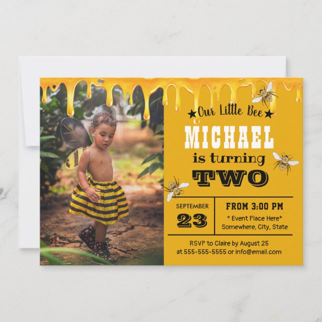 Sweet Honey Drips Cute Bee Birthday Party Invitation (Front)