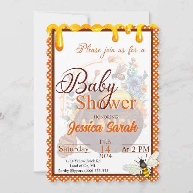 Sweet Honeybee Baby Shower Invitations (Back)
