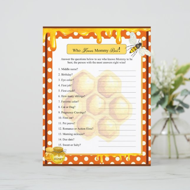 Sweet Honeybee Baby Shower Who Knows Mummy Game (Standing Front)