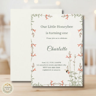 Sweet Honeybee Wildflower Girls First Birthday Invitation