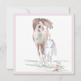 Sweet horse and rabbit with couvert holiday card