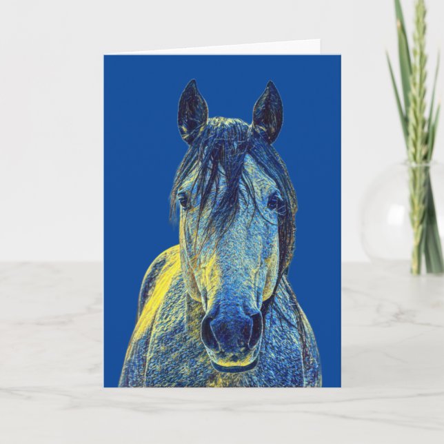 Sweet Horse in Blues Artsy Note Card (Front)