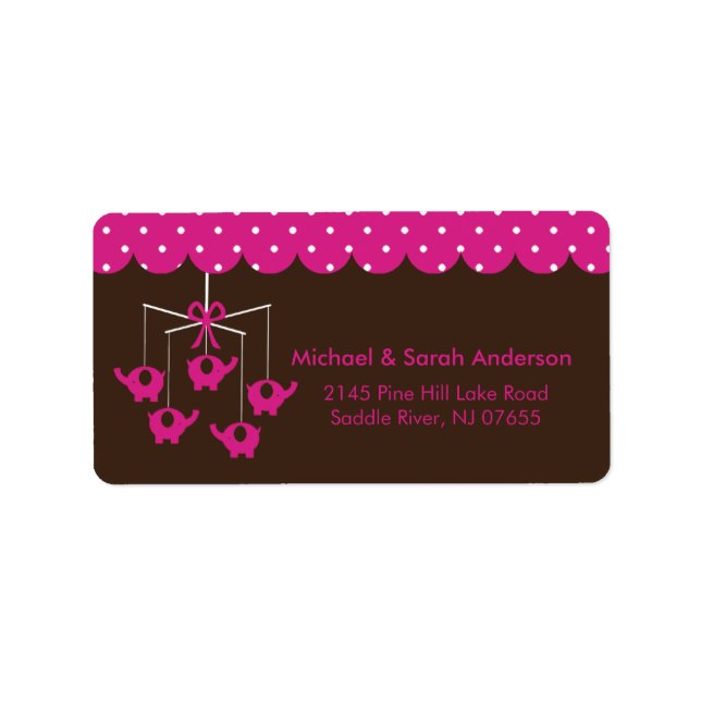 Sweet Hot Pink Elephant Mobile Address Label (Front)