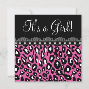 Sweet Hot Pink Leopard Baby Shower Invitation