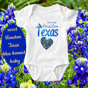 Sweet Houston TX Bluebonnet Heart and Mockingbird Baby Bodysuit