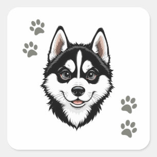 Sweet Husky Puppy Siberian Square Sticker