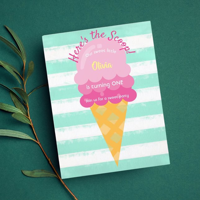 Sweet ice cream 1st birthday party pink mint postcard (Creator Uploaded)