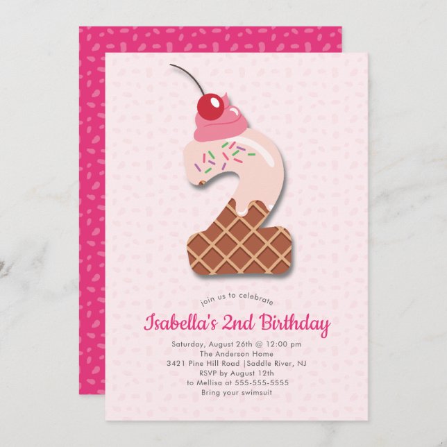 Sweet Ice Cream 2nd Birthday Invitation (Front/Back)