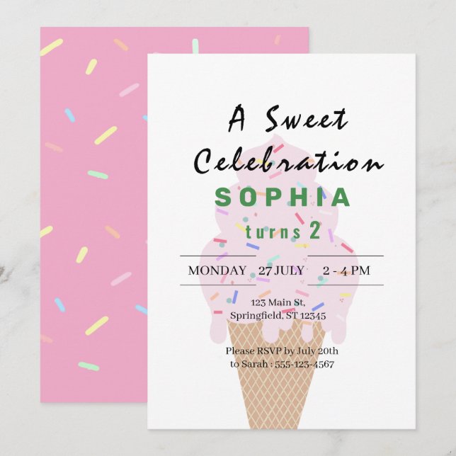 Sweet Ice Cream Birthday Invitation (Front/Back)