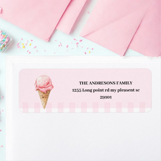 Sweet Ice Cream Cone Pink Gingham Birthday  (Creator Uploaded)