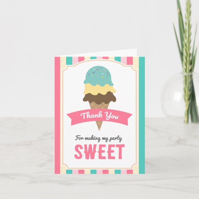 Sweet Ice Cream Cone Thank You Card (Front)
