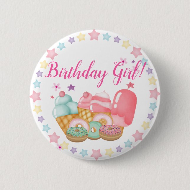 Sweet Ice Cream, Doughnut Birthday, Any Age     6 Cm Round Badge (Front)