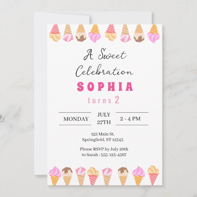 Sweet Ice Cream Party Invitation (Front)