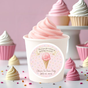 Sweet Ice Cream Party Thank You Sticker   Pink