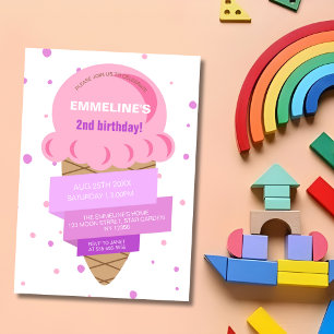 Sweet Ice Cream Pink Purple Birthday Invitation