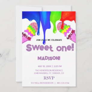 Sweet ICE CREAM rainbow colours, Invitation