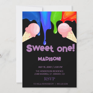Sweet ICE CREAM rainbow colours, Invitation