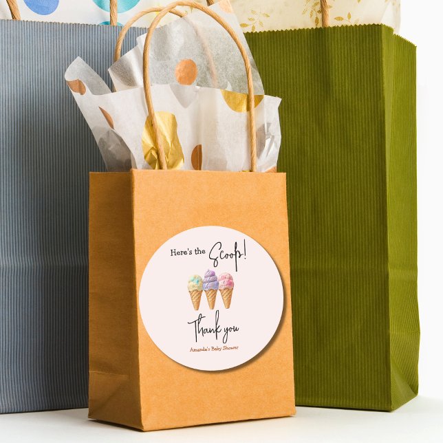 Sweet Ice Cream Summer Here Scoop Baby Shower Classic Round Sticker (Creator Uploaded)