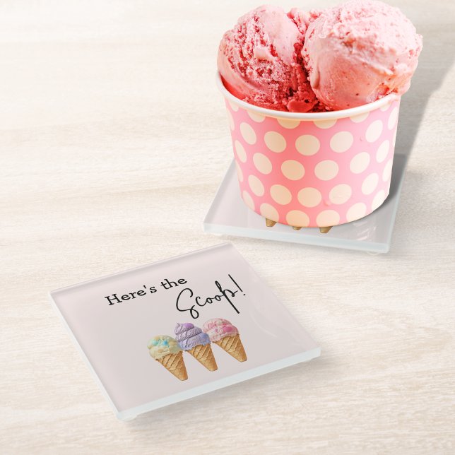 Sweet Ice Cream Summer Here Scoop Baby Shower Glass Coaster (Creator Uploaded)