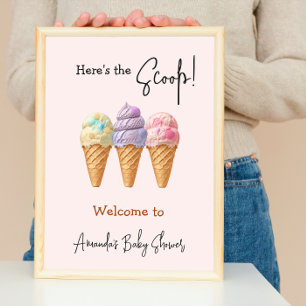 Sweet Ice Cream Summer Here Scoop Baby Shower Poster