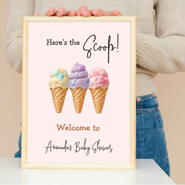 Sweet Ice Cream Summer Here Scoop Baby Shower Poster (Creator Uploaded)