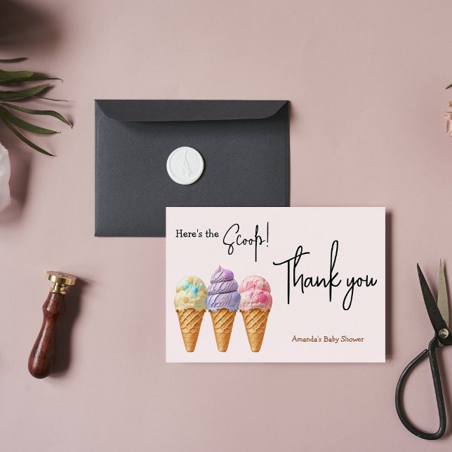 Sweet Ice Cream Summer Here Scoop Baby Shower Thank You Card (Creator Uploaded)