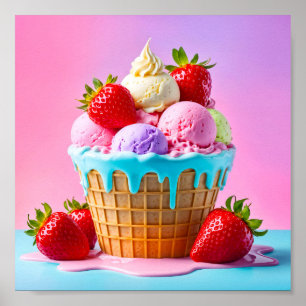 Sweet ice cream with strawberries poster