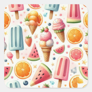 Sweet Ice Creams Pattern Square Sticker