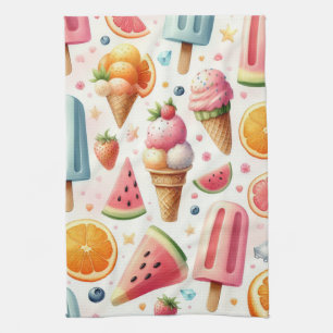 Sweet Ice Creams Pattern Tea Towel