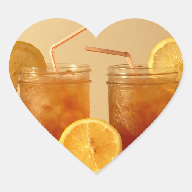 Sweet Iced Tea in Mason Jars with Straws Heart Sticker (Front)