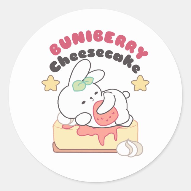 Sweet Indulgence: Buniberry Cheesecake Delight Classic Round Sticker (Front)