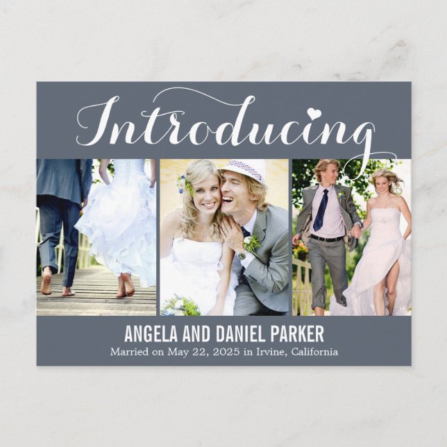 Sweet Introduction Wedding Announcement - Grey Postcard (Front)