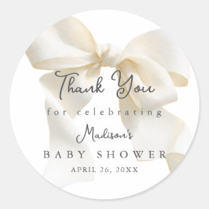 Sweet Ivory Coquette Bow Baby Shower Classic Round Sticker