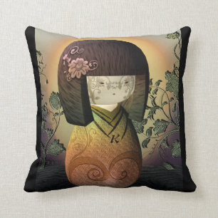 Sweet Japanese Kokeshi Doll Personalised Monogram Cushion