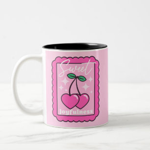 Sweet Joyfulness Heart Shaped Cherries Stamp  Two-Tone Coffee Mug