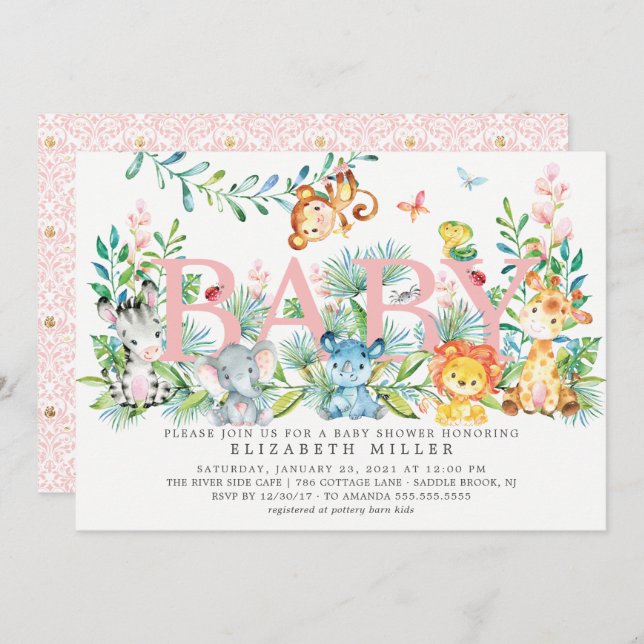 Sweet Jungle Animals Baby Shower Invitation (Front/Back)