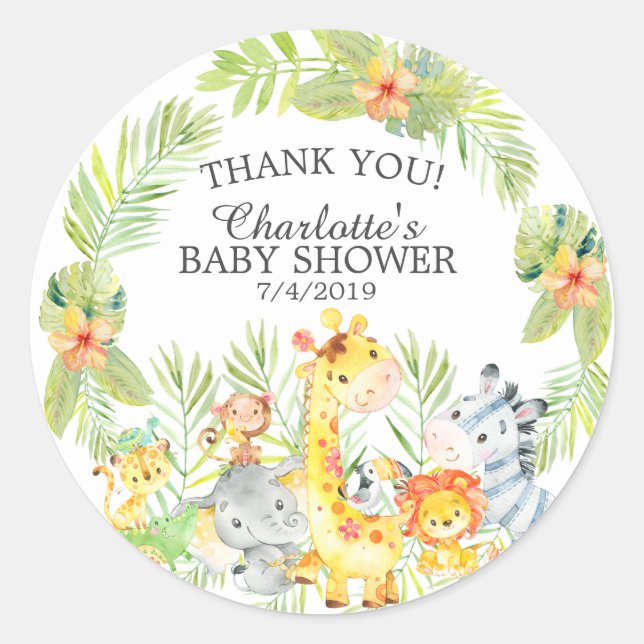 Sweet Jungle Animals Baby Shower Thank You Favour Classic Round Sticker (Front)