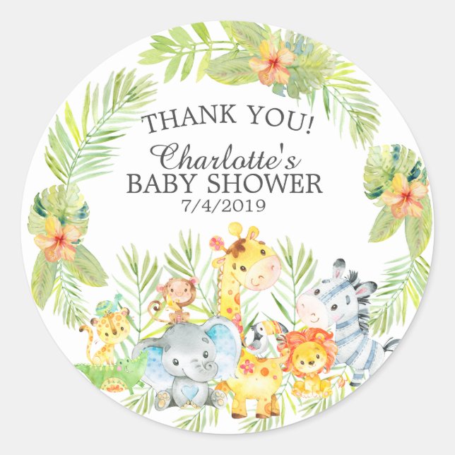Sweet Jungle Animals Baby Shower Thank You Favour Classic Round Sticker (Front)