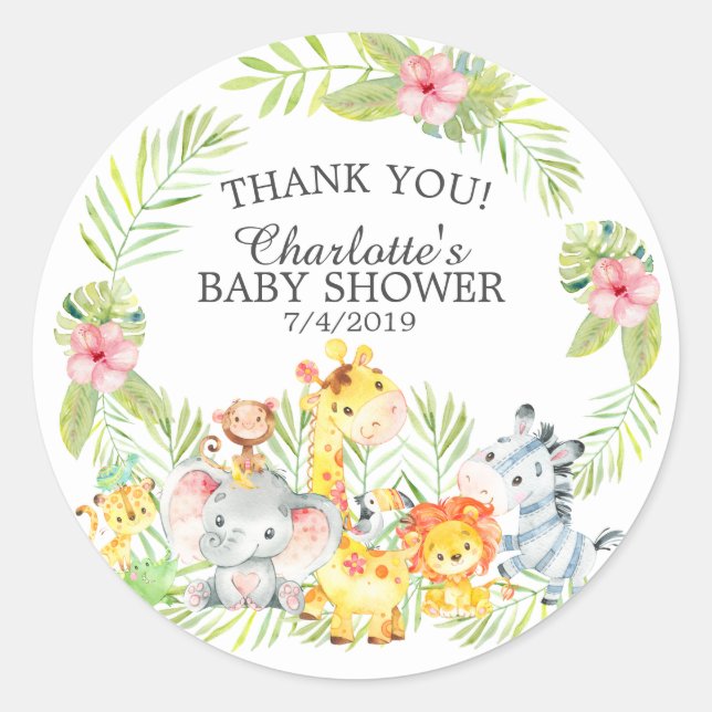 Sweet Jungle Animals Baby Shower Thank You Favour Classic Round Sticker (Front)