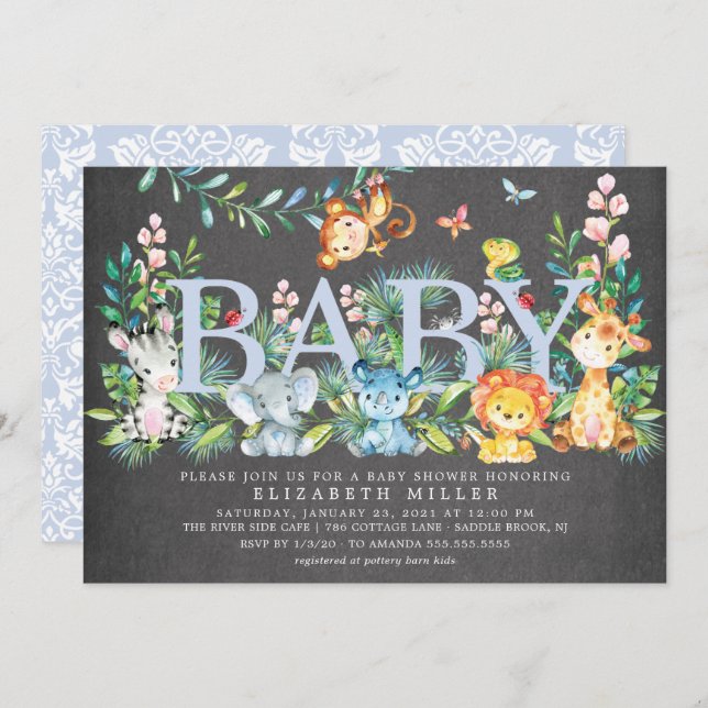 Sweet Jungle Animals Boys Baby Shower Invitation (Front/Back)