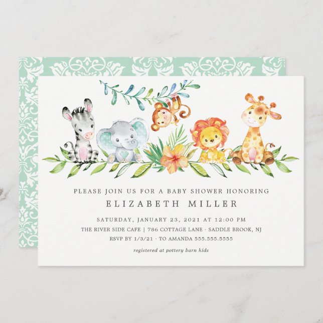 Sweet Jungle Animals Neutral Baby Shower Invitatio Invitation (Front/Back)