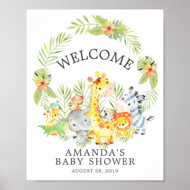 Sweet Jungle Animals Welcome Baby Shower Poster (Front)
