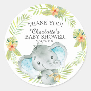 Sweet Jungle Elephant Baby Shower Thank You Favour Classic Round Sticker