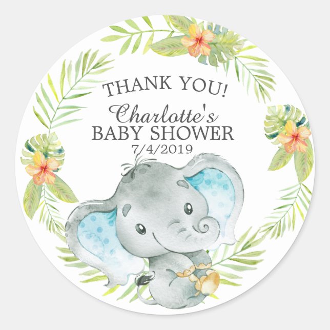Sweet Jungle Elephant Baby Shower Thank You Favour Classic Round Sticker (Front)