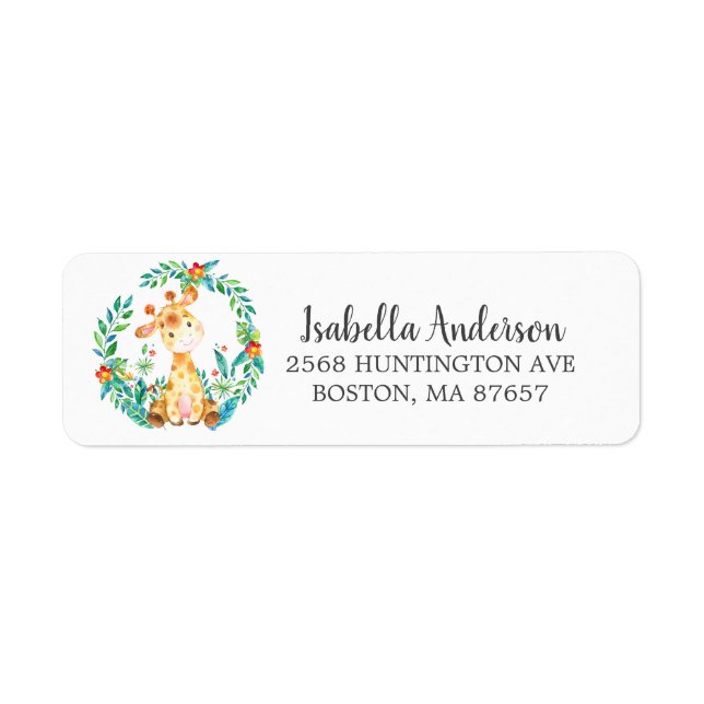 Sweet Jungle Giraffe Baby Shower Address Label (Front)