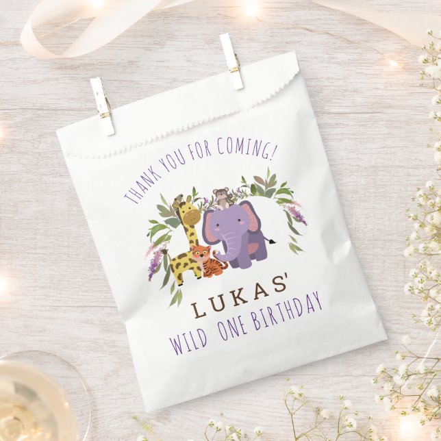 Sweet Jungle Safari Animal 1st Birthday Party Favour Bags (Clipped)