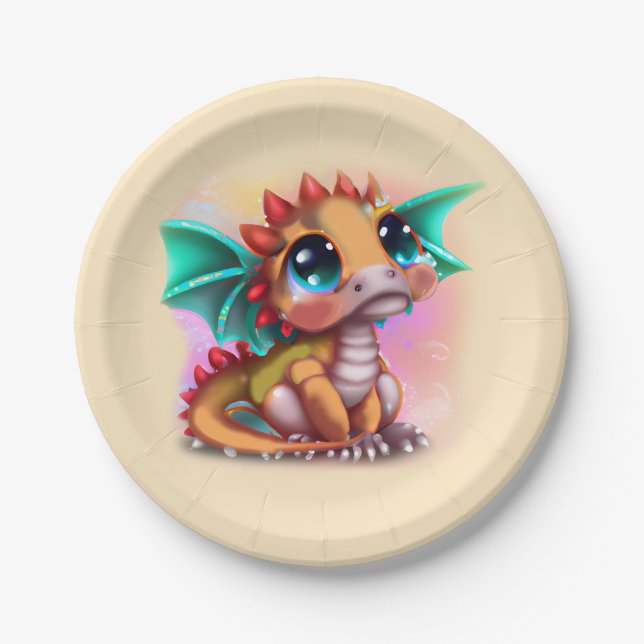 Sweet Kawaii Baby Dragon Paper Plate (Front)