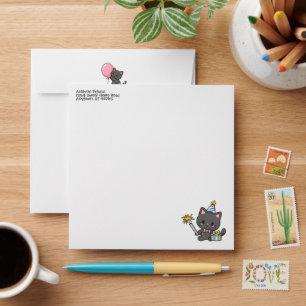 Sweet Kawaii Black Cat Birthday Party Envelope