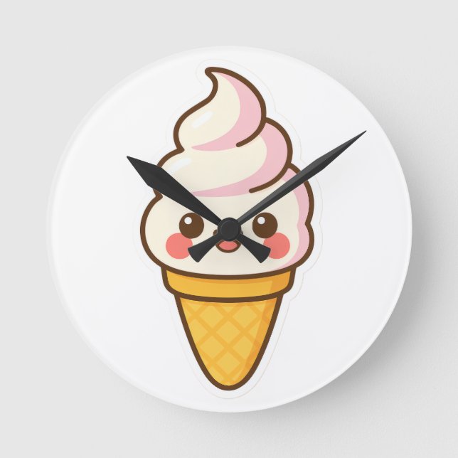 Sweet Kawaii Ice Cream Round Clock (Front)